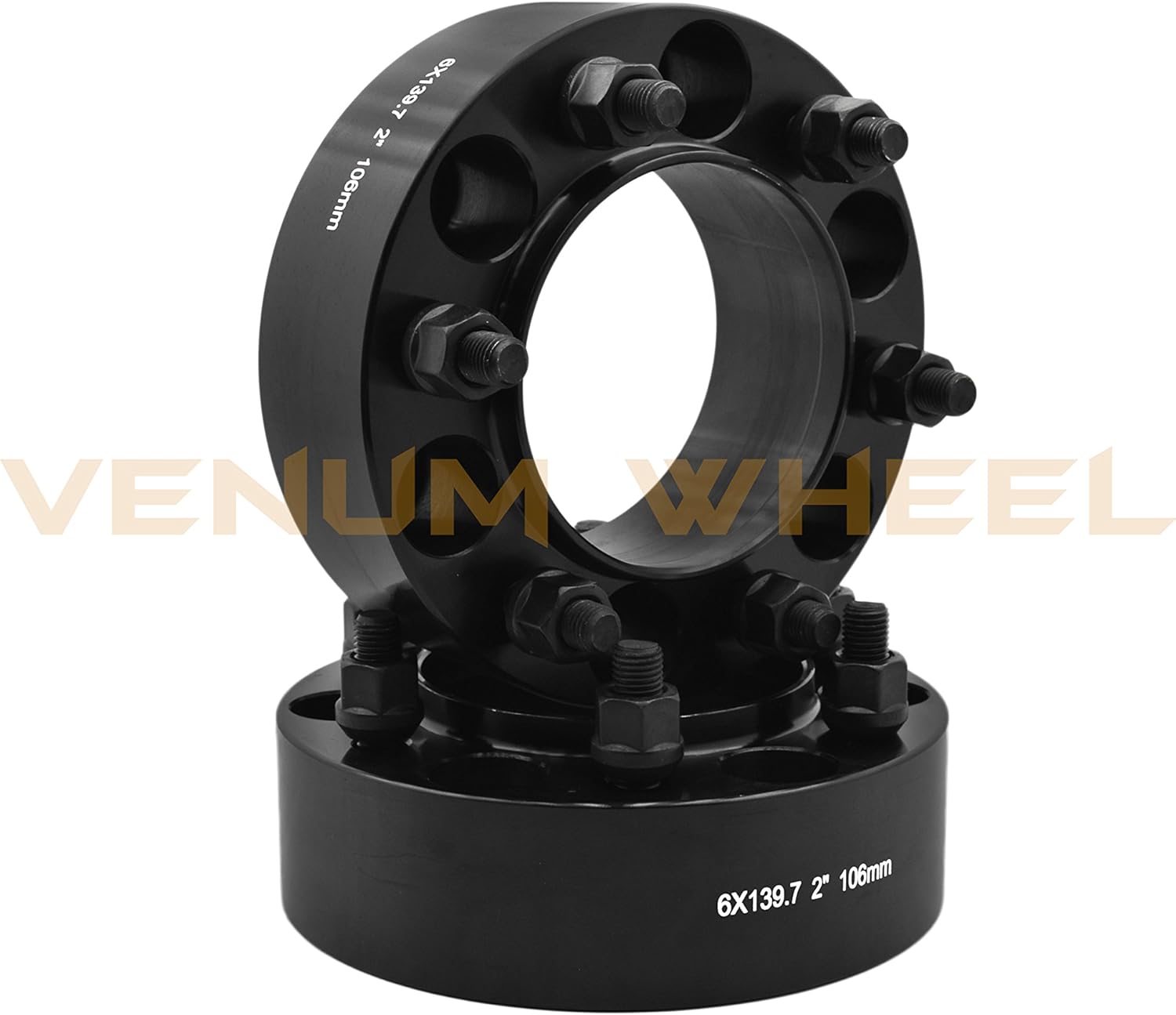 6x5.5 Black Hub Centric 2" Adapter 12x1.5 106mm Bore with 4 Wheel Security Locks A5793