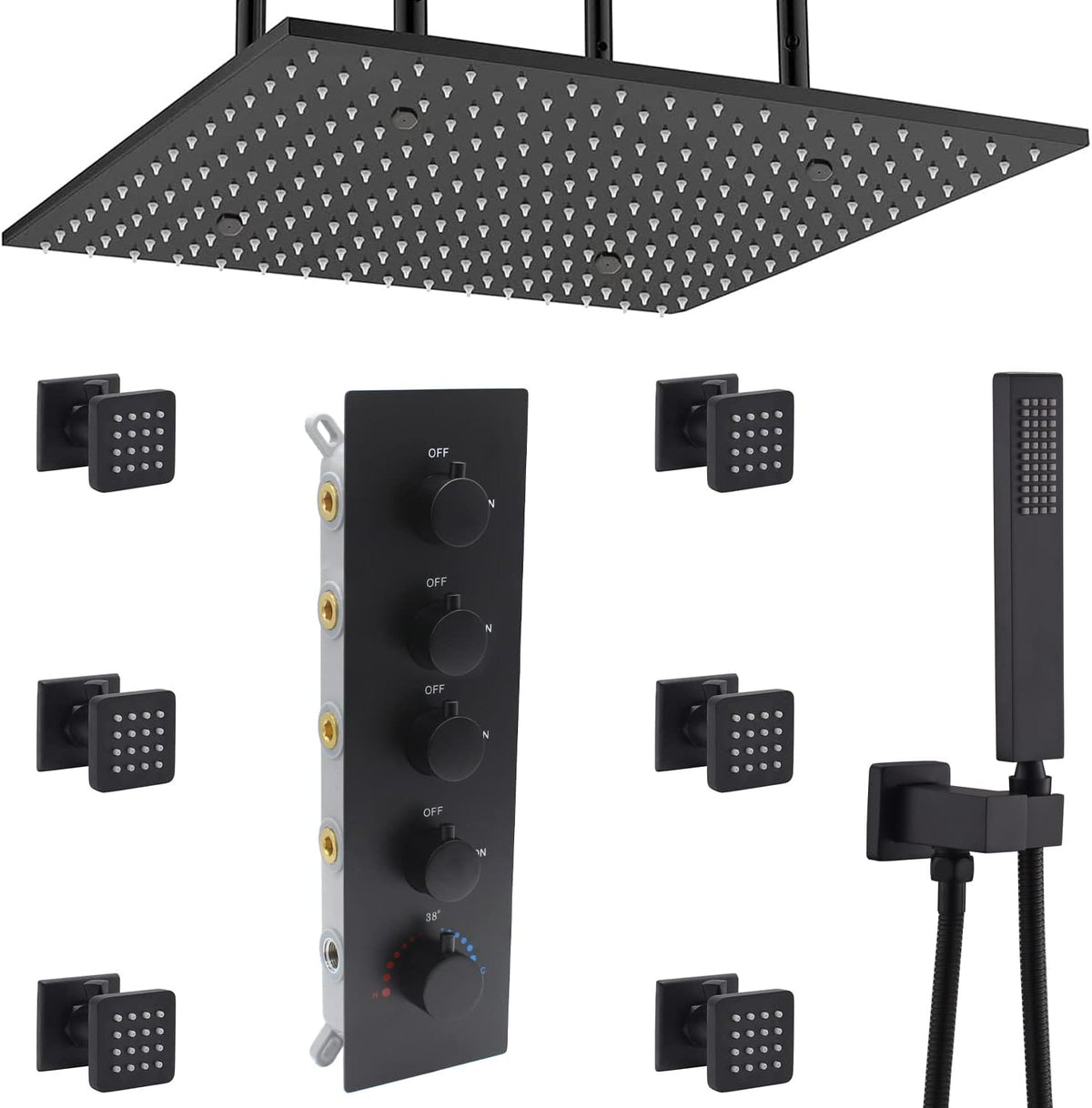 Brushed Gold Ceiling Mount Thermostatic Rain Shower System with Hand Shower J7308
