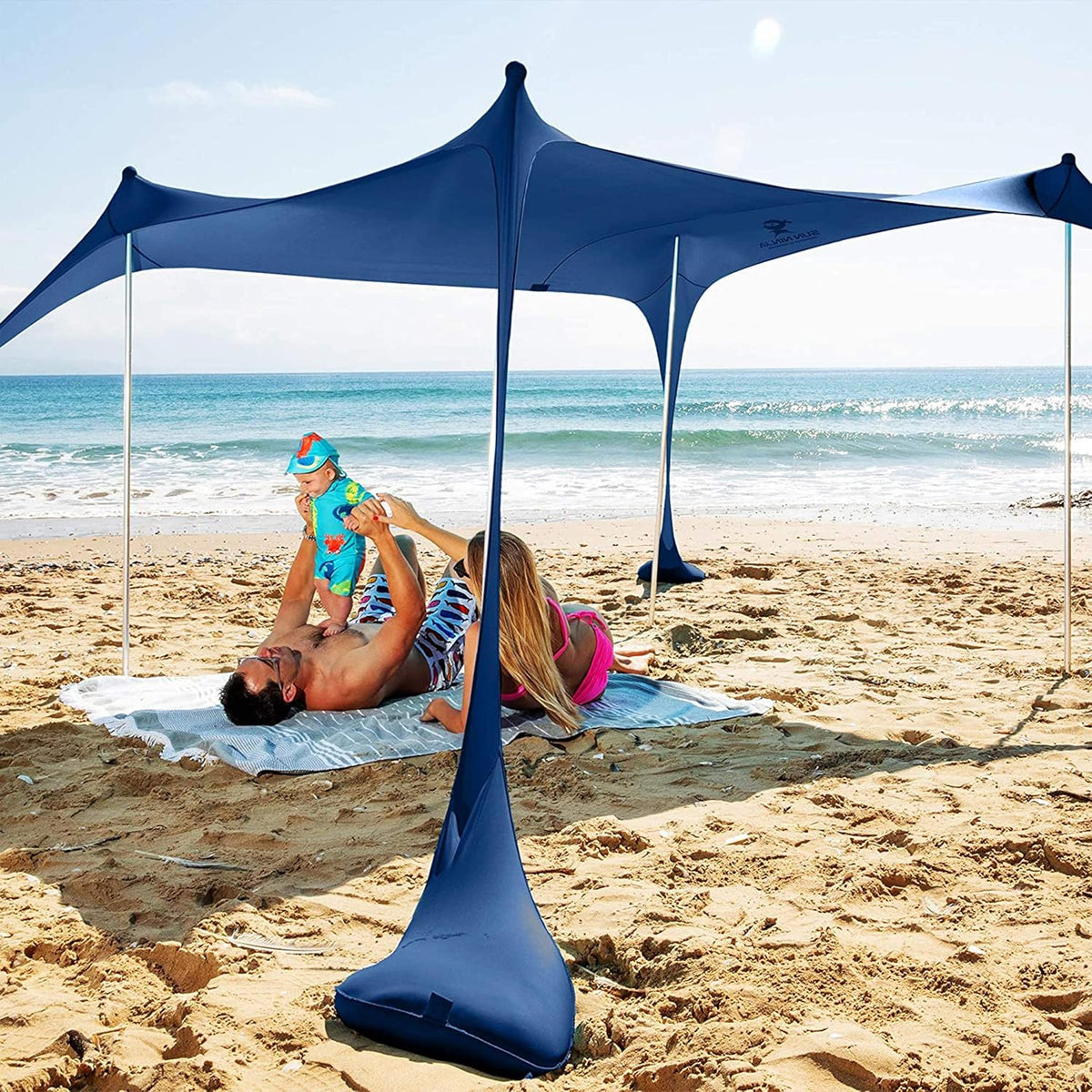 Pop Up Beach Tent Sun Shelter UPF50+ with Sand Shovel, Ground Pegs and Stability Poles J954