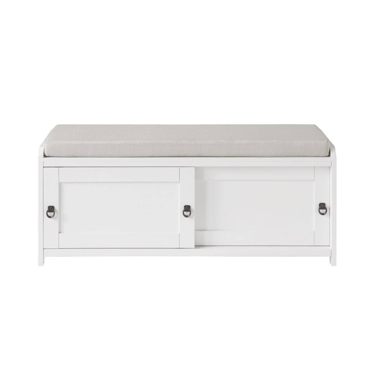 White Wood Storage Bench with 2 Cabinets I81808