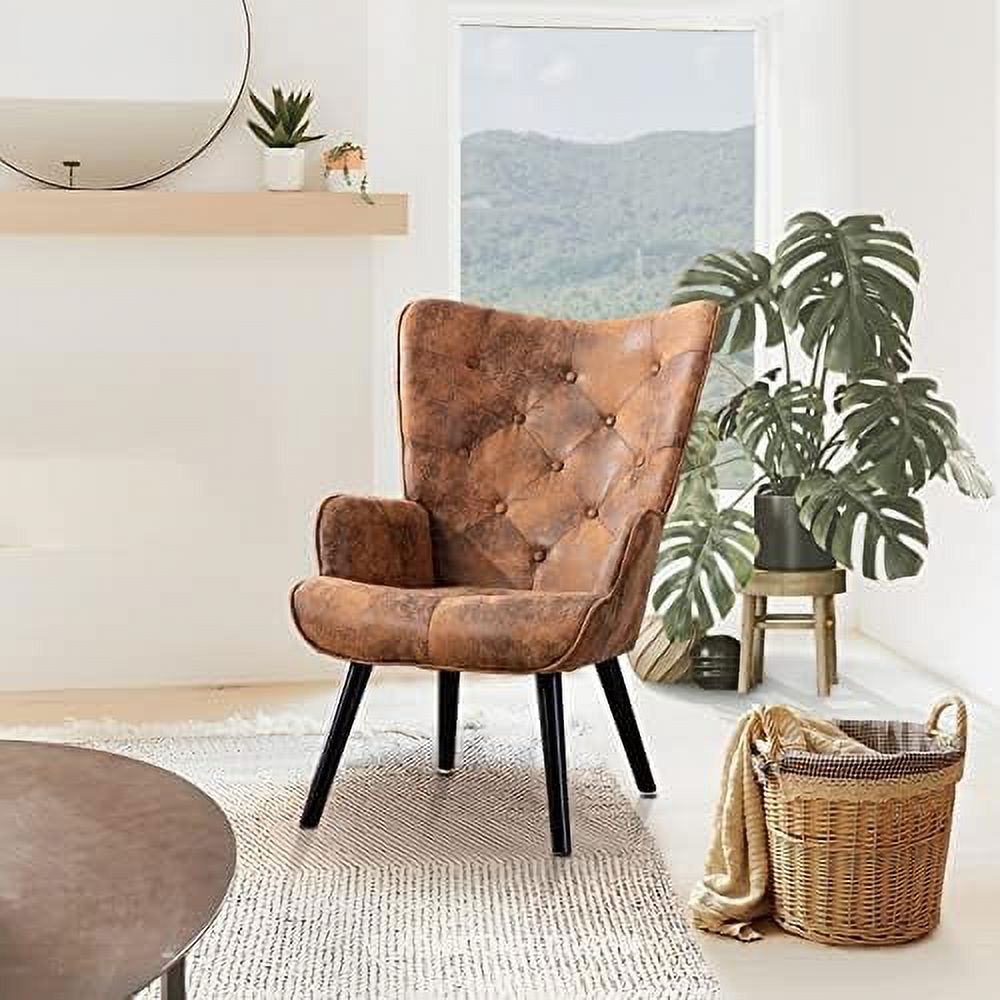 Microfiber Cushioned Wingback Armchairs Set I842