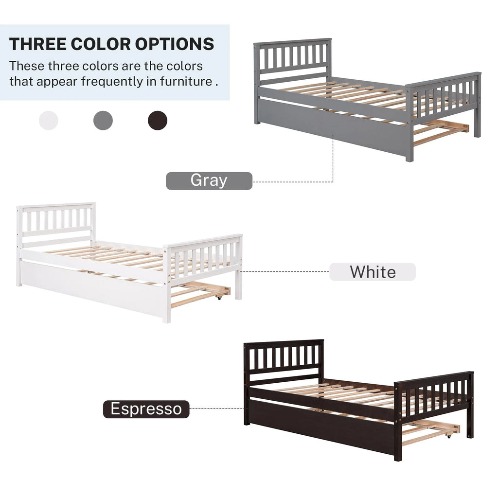 Gray Twin Size Wood Platform Bed with Trundle N3634