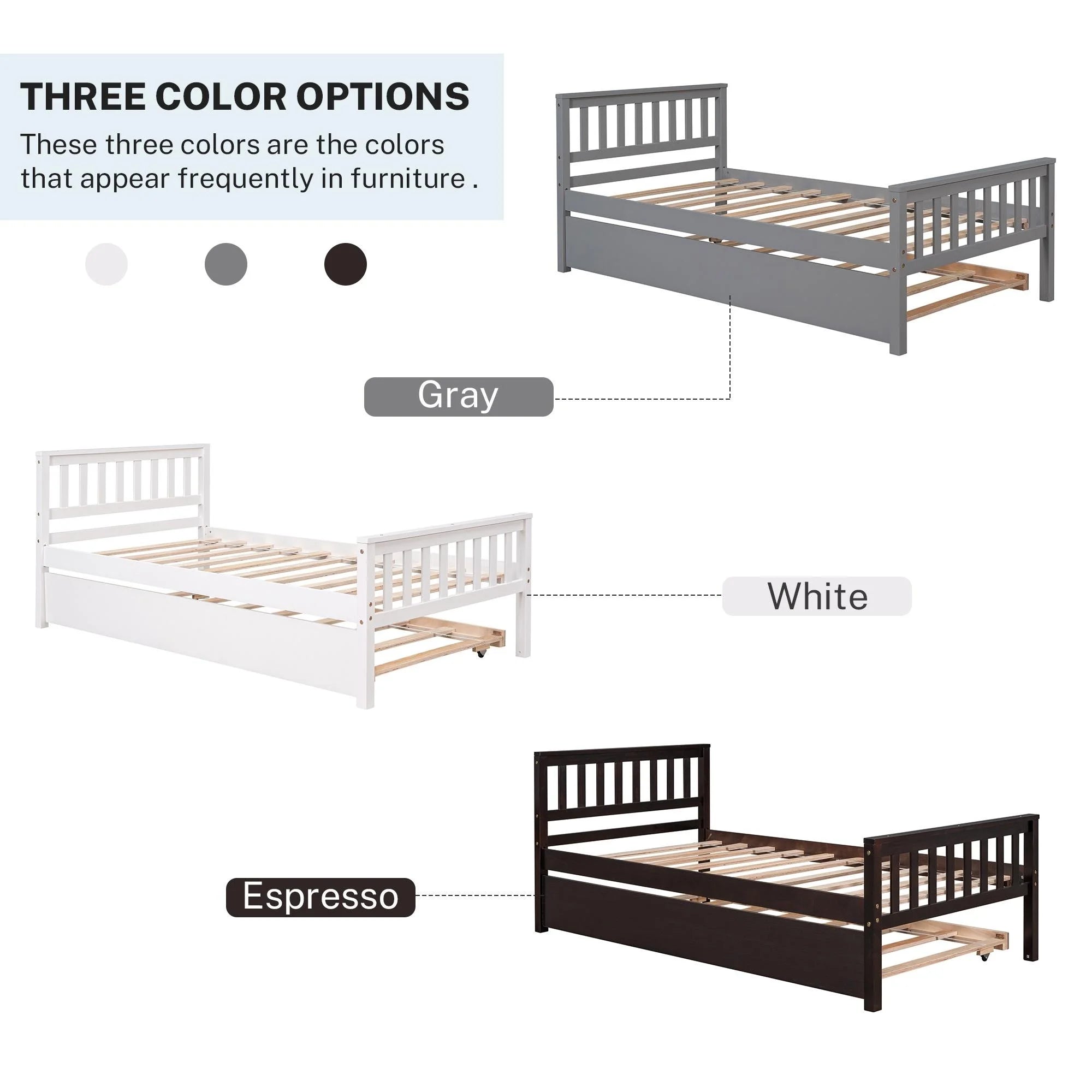 Gray Twin Size Wood Platform Bed with Trundle N3634