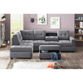 3 Piece Microfiber Sectional Sofa with Reversible Chaise Lounge Storage Ottoman and Cup Holders U2591