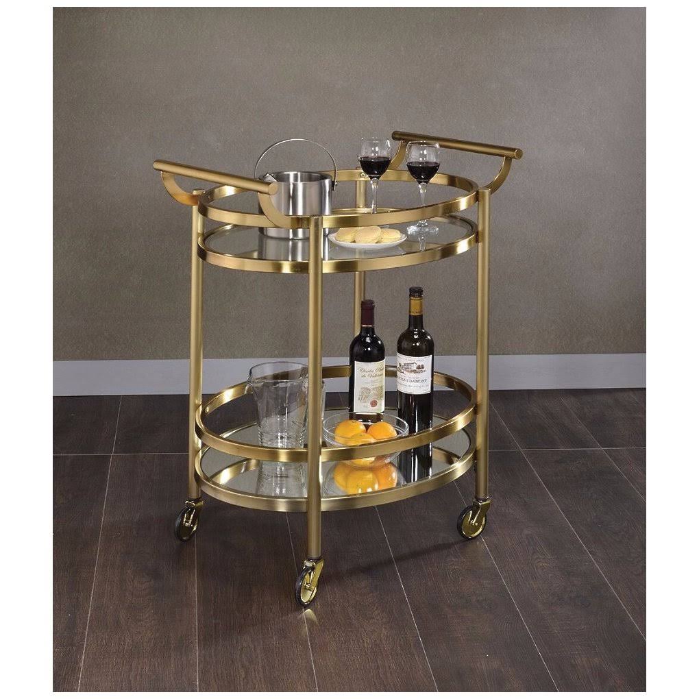 Oval Metal Serving Cart with Clear Glass Y1621