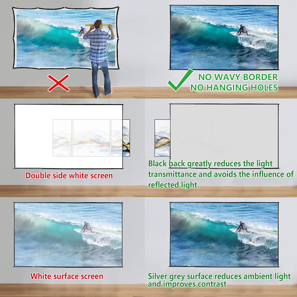 Foldable Projector Screen 100 inch 16:9 HD 4K Anti-Crease Black Backing Silver Portable Projection Screen Pack of 2 U314447