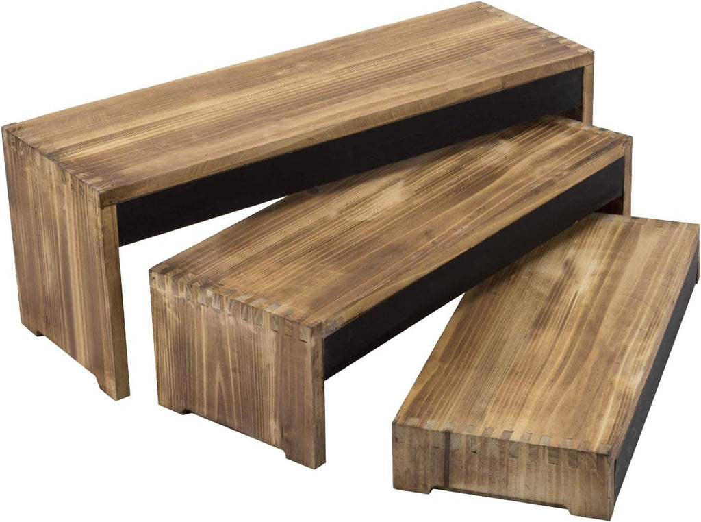 3-Tier Burnt Dark Brown Wood Cake Stand with Chalkboard Panels T732